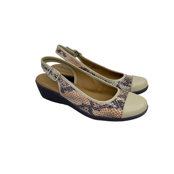 Softspots @ Footsmart Slingback Snake Skin Cap Toe Wedge Shoes Womens size 7.5 M - Picture 1 of 9